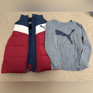 Puma Kids Red and Blue Puffer Vest & Matching Long Sleeve Shirt - Boys 3T